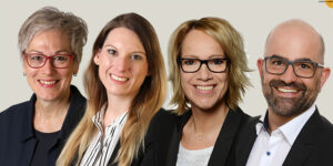 Das Team von „viertelvoracht“ (v.l.): Iris Poth und Nadine Hilger (Kreis Euskirchen), Alexandra Bennau und Rainer Santema (Kreissparkasse Euskirchen) Montage: epa